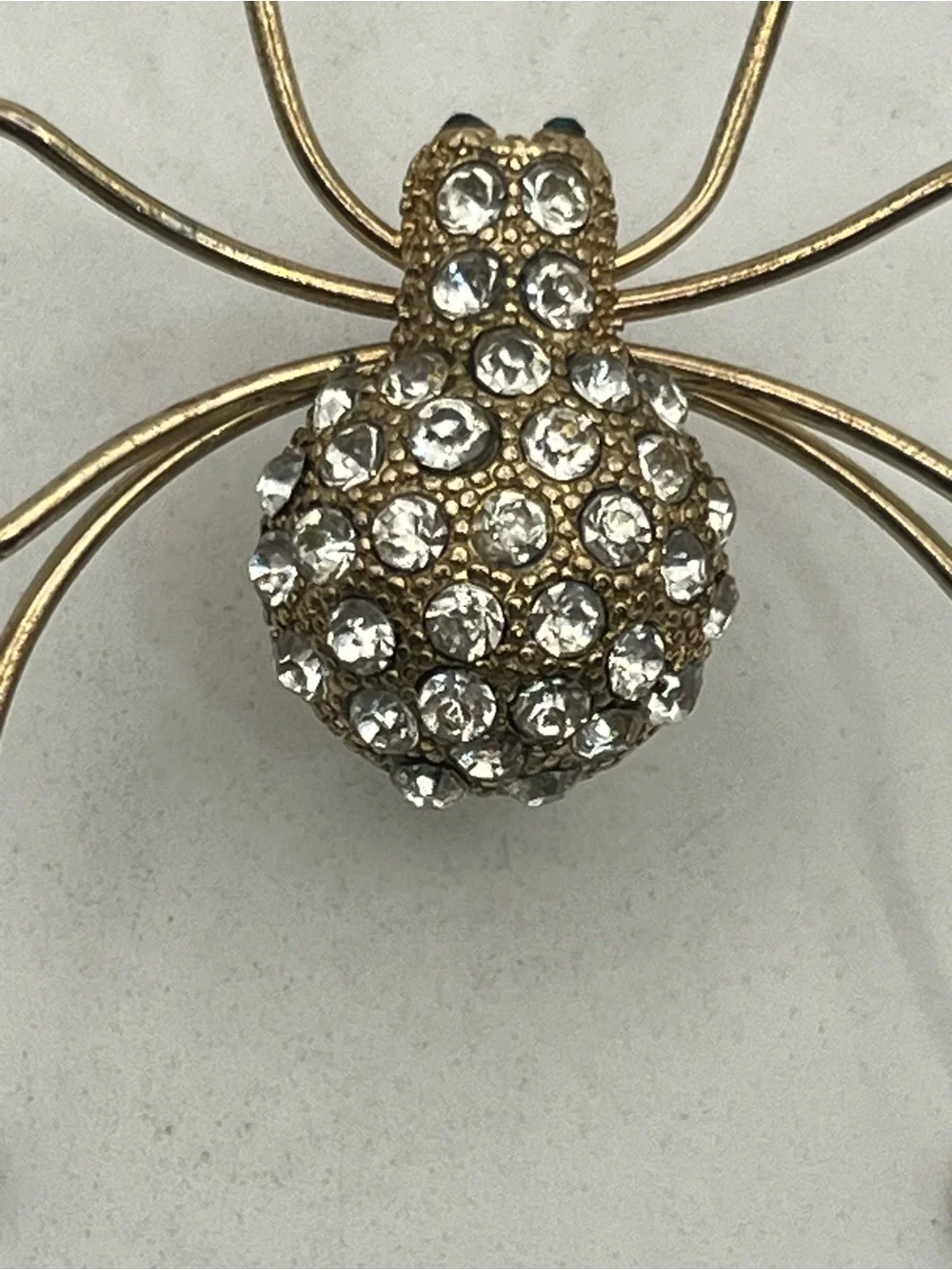 Spider insect gold tone clear rhinestone brooch pin